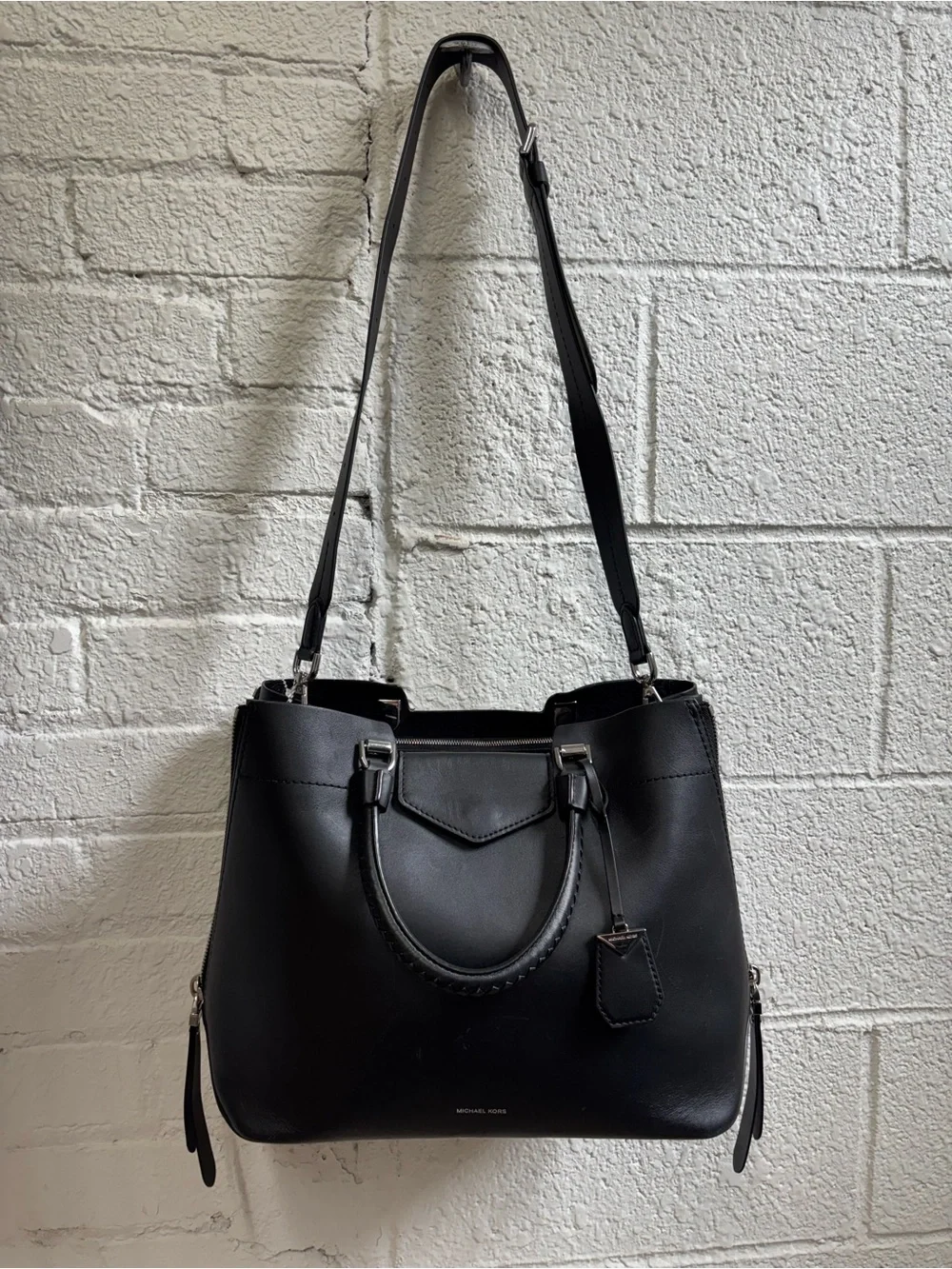 Michael Kors Blakely Black Leather Braided-Handle Tote